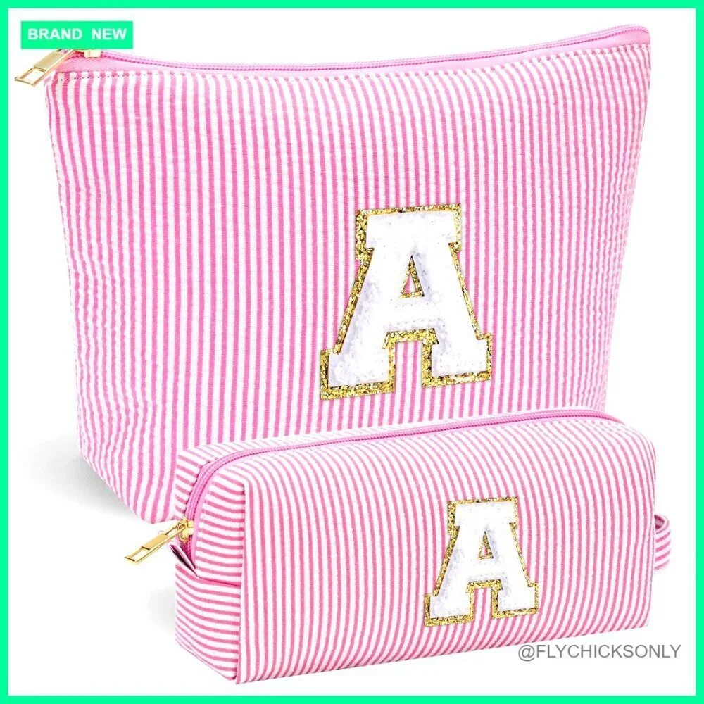 Personalized Initial Cosmetic Bag Travel Makeup Pouch Zipper Closure